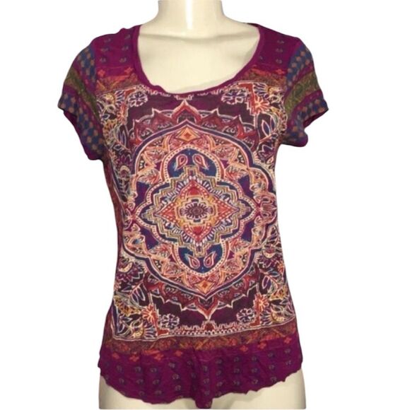 LUCKY BRAND BOHO PERSIAN CARPET‎ SHORT SLEEVE PULLOVER TEE SMALL *FLAW - Picture 4 of 9